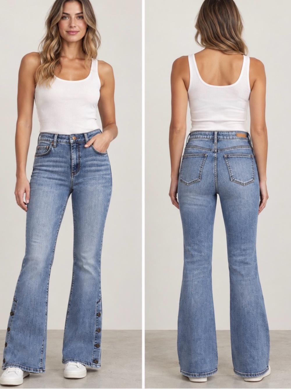 Pilcro & Letterpress by Anthropology High-Rise Flare Jeans with Button Detail